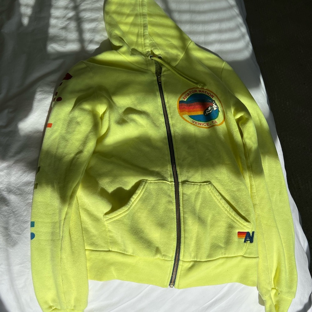 Aviator Nation Neon Yellow Zip Up Size Small
